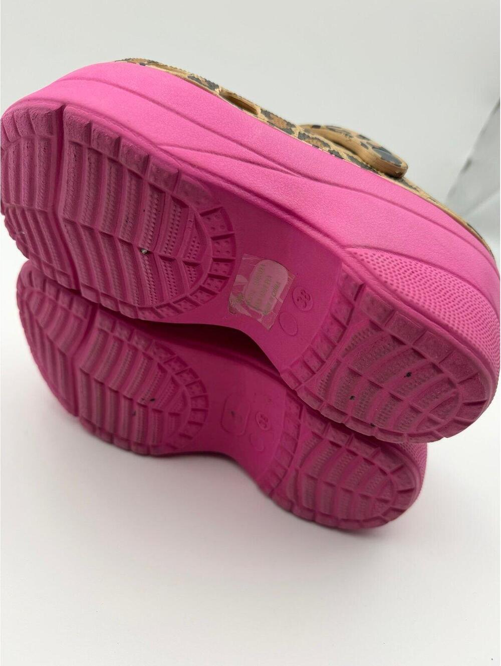 Cheetah Animal Print Platform Clogs Bright Pink Chunky Sole Slip On Shoes 38 7.5 - Picture 3 of 5
